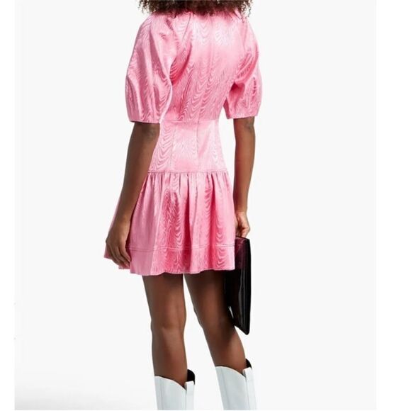 Jonathan Simkhai Pink Puff Sleeve Holland Satin Moire Dress - Picture 2 of 8